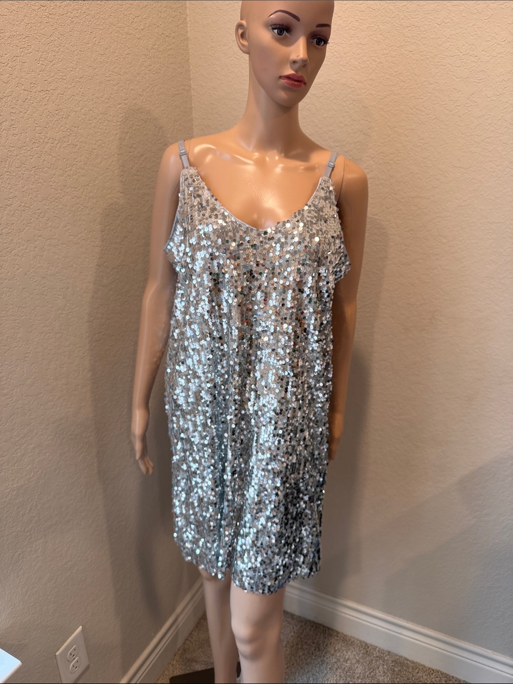 NWOT Anna-kaci California Silver Sequin Slip Dress - Sparkling Party Dress